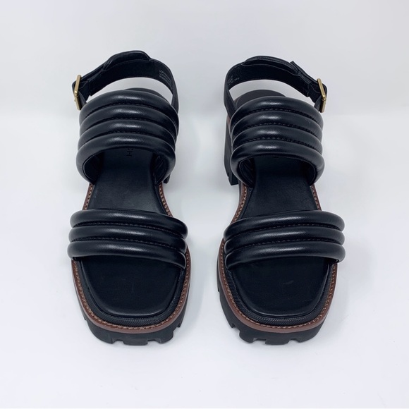 NEW Tory Burch Lug Sole Heeled Sandals (Sz 9) Quilted Leather Slingback Black - Picture 3 of 13